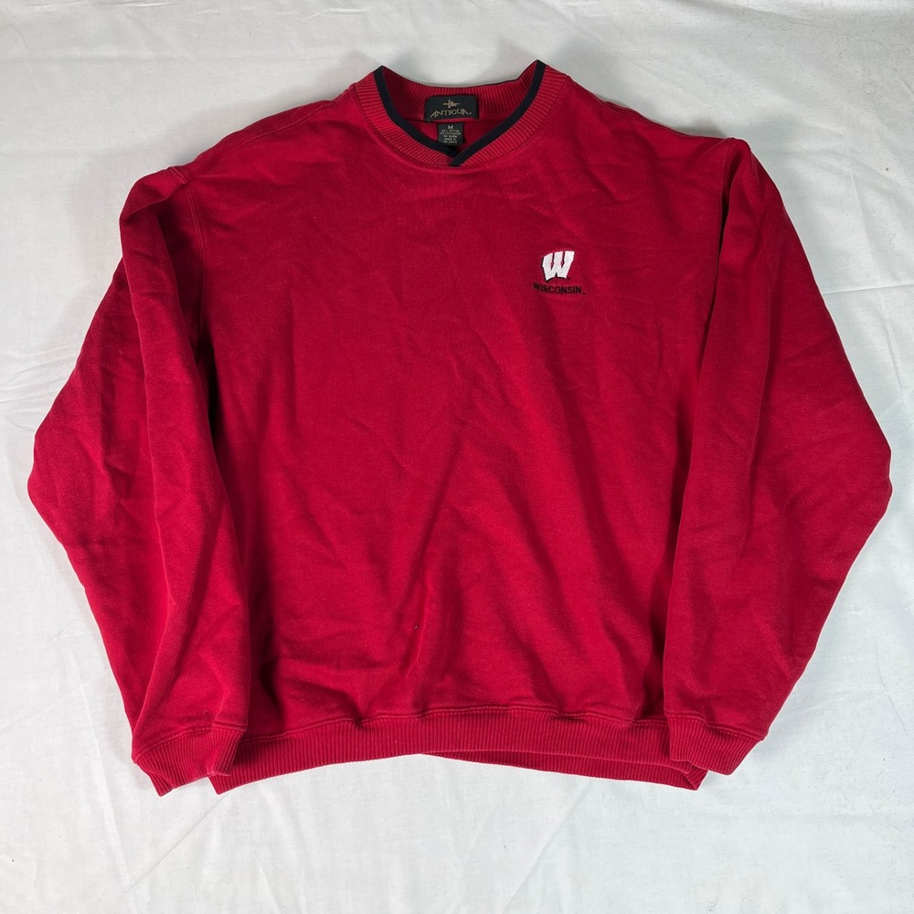 Antigua Wisconsin Badgers Sweatshirt Mens Medium Red Excellent Embroidered Logo